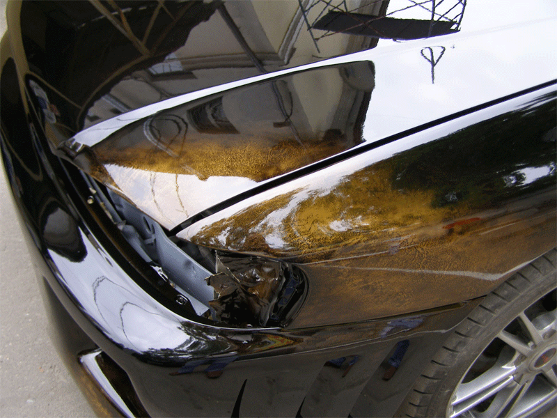 Эффект проявляющегося золотого узора из черного лака Субару после ремонта